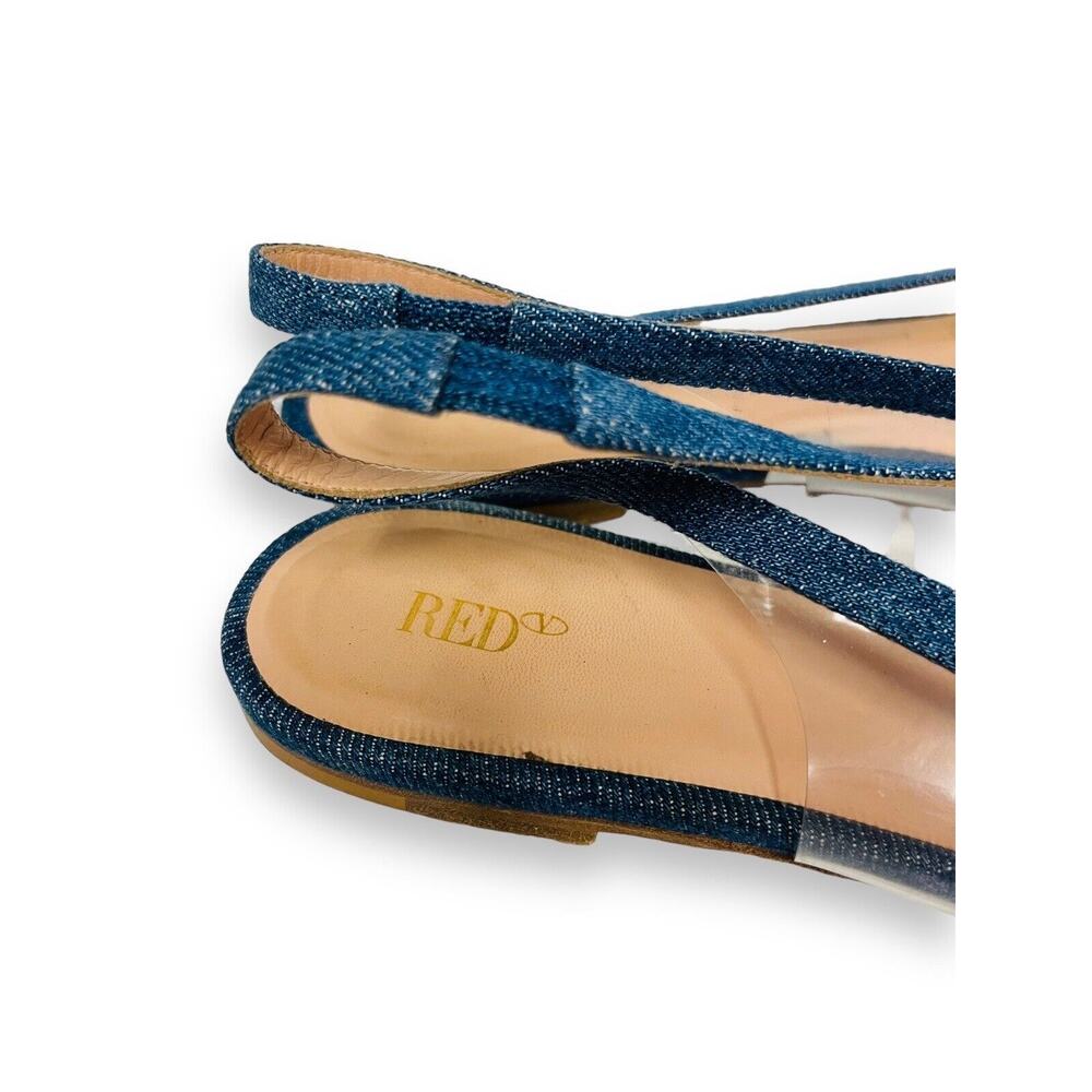 RED VALENTINO Blue Denim SANDIE Bow Accent PVC Slingback Pointed Toe Flats 39 - Picture 6 of 9